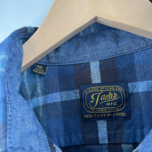 JACHS Heritage Flannel Button Down Shirt Mens Size XXL Heavyweight Blue Plaid - Picture 3 of 11